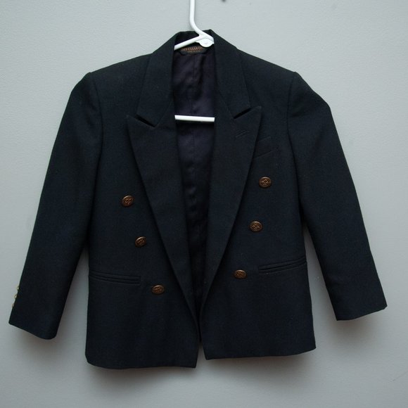 Boys Vintage Made in USA Black Double Breasted Gold Button Blazer Suit Jacket 8